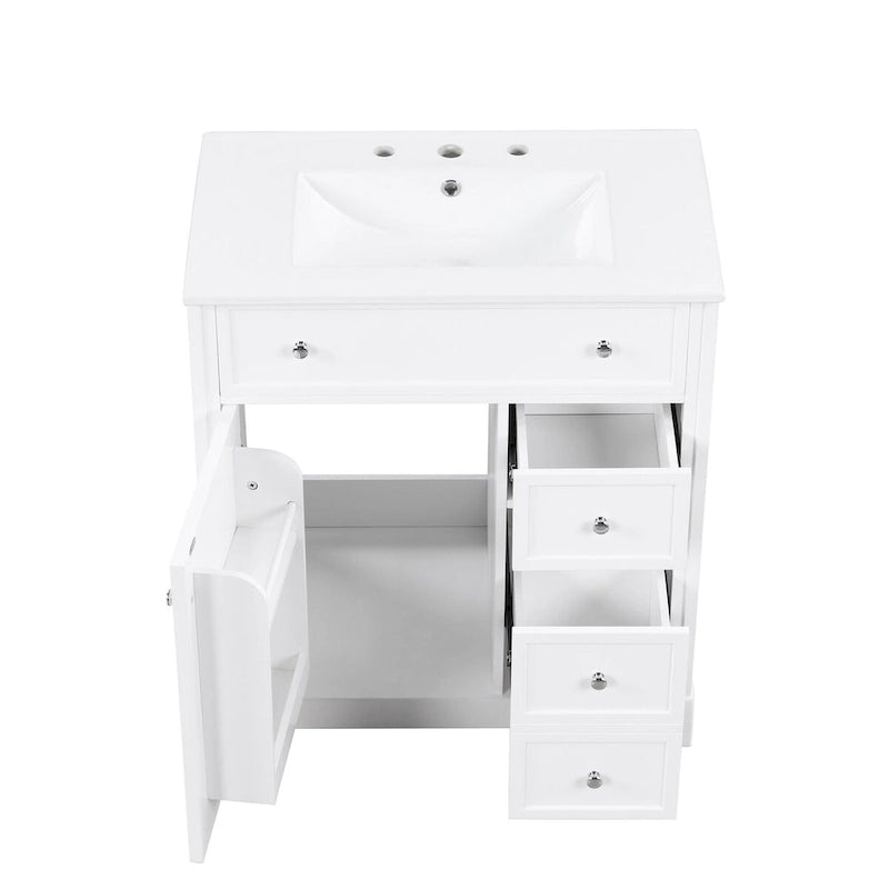 Bathroom Vanity Cabinet with Ceramic Sink Top, 1 Door and 2 Drawers, Painted Finish