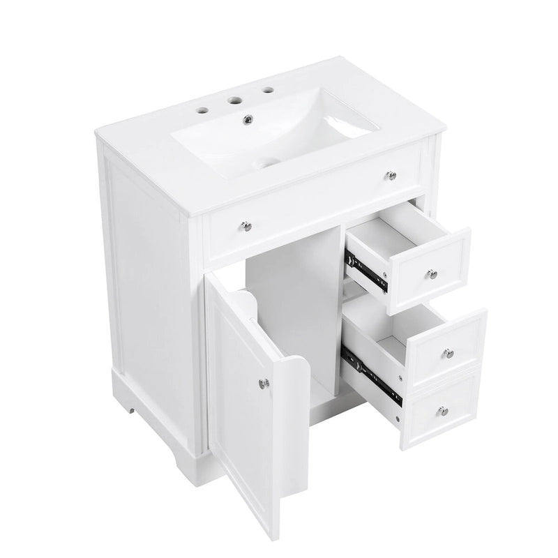 Bathroom Vanity Cabinet with Ceramic Sink Top, 1 Door and 2 Drawers, Painted Finish
