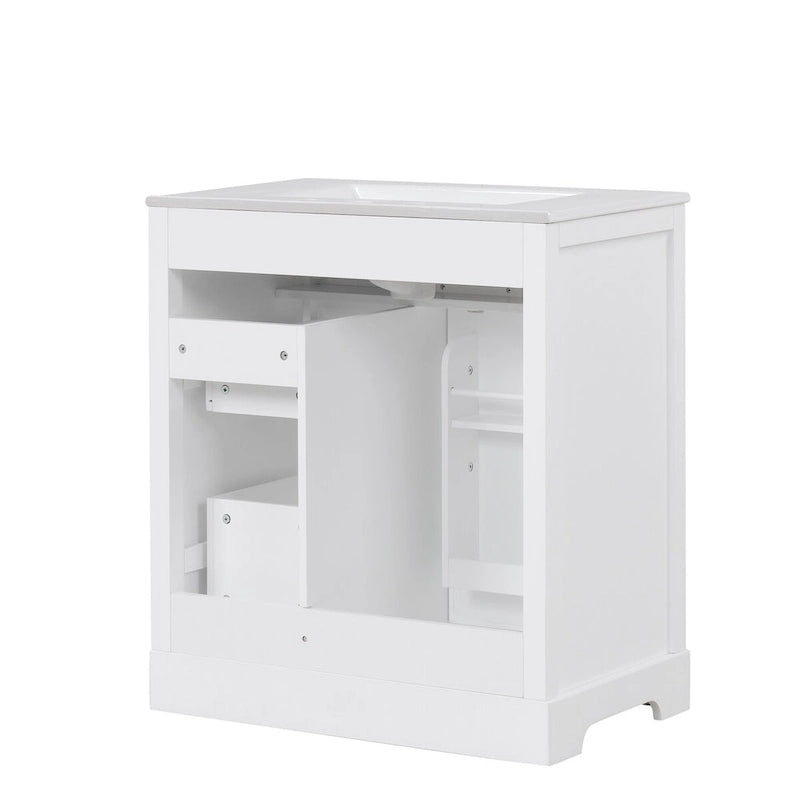 Bathroom Vanity Cabinet with Ceramic Sink Top, 1 Door and 2 Drawers, Painted Finish