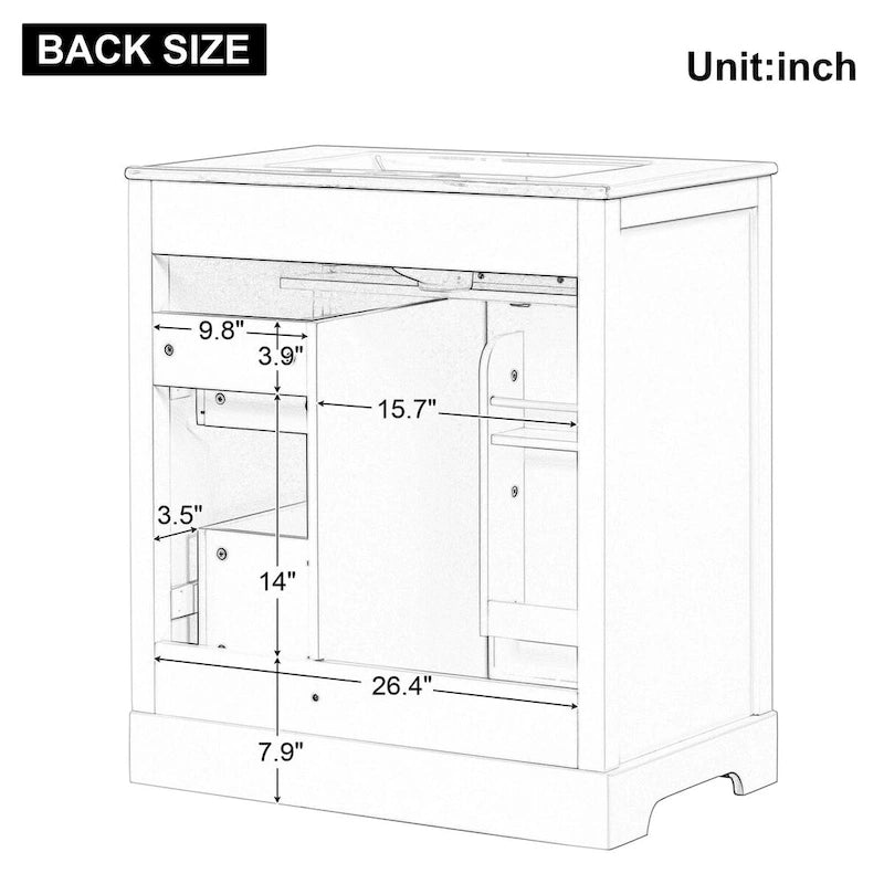 Bathroom Vanity Cabinet with Ceramic Sink Top, 1 Door and 2 Drawers, Painted Finish