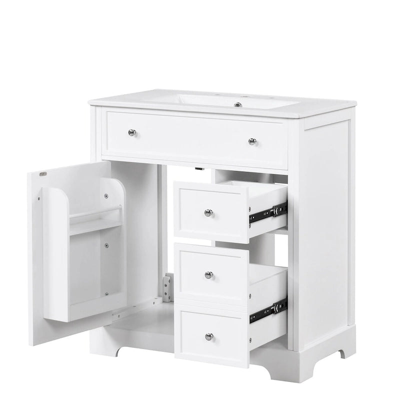 Bathroom Vanity Cabinet with Ceramic Sink Top, 1 Door and 2 Drawers, Painted Finish