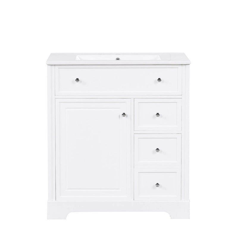 Bathroom Vanity Cabinet with Ceramic Sink Top, 1 Door and 2 Drawers, Painted Finish