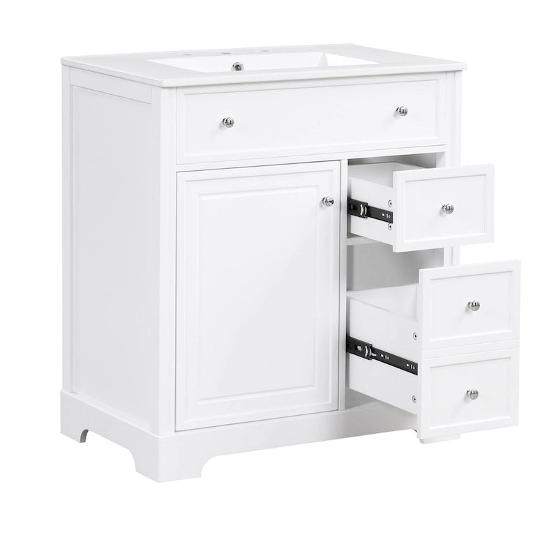 Bathroom Vanity Cabinet with Ceramic Sink Top, 1 Door and 2 Drawers, Painted Finish