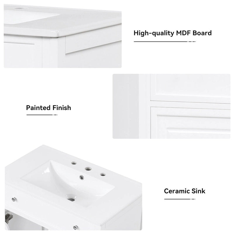 Bathroom Vanity Cabinet with Ceramic Sink Top, 1 Door and 2 Drawers, Painted Finish