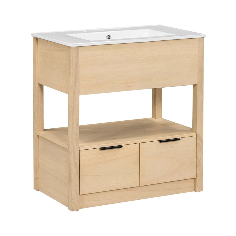 Bathroom Cabinet with Open Storage Shelf and Two Drawers