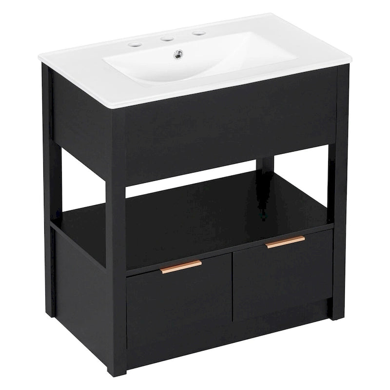 Bathroom Cabinet with Open Storage Shelf and Two Drawers