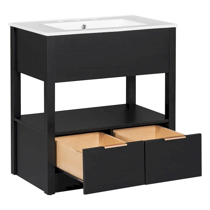 Bathroom Cabinet with Open Storage Shelf and Two Drawers
