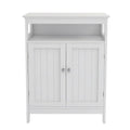 White Bathroom Standing Storage Cabinet with Double Doors, Open Shelf and Anti-Toppling Fittings