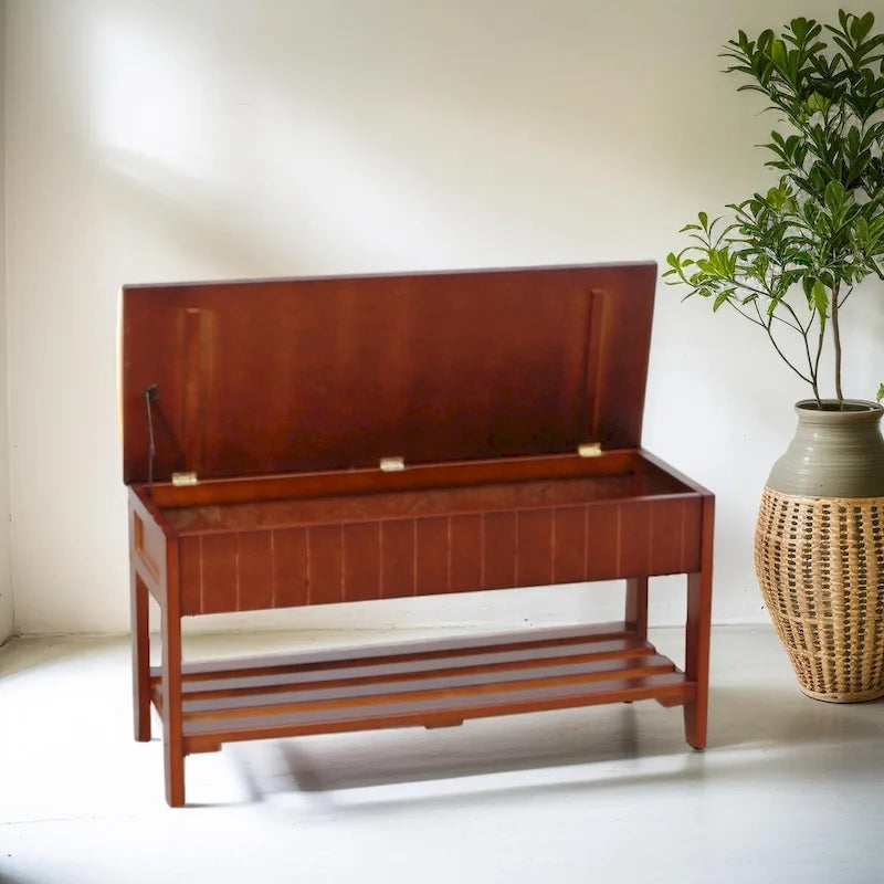 Quality Solid Wood Shoe Bench with Storage for Living Room