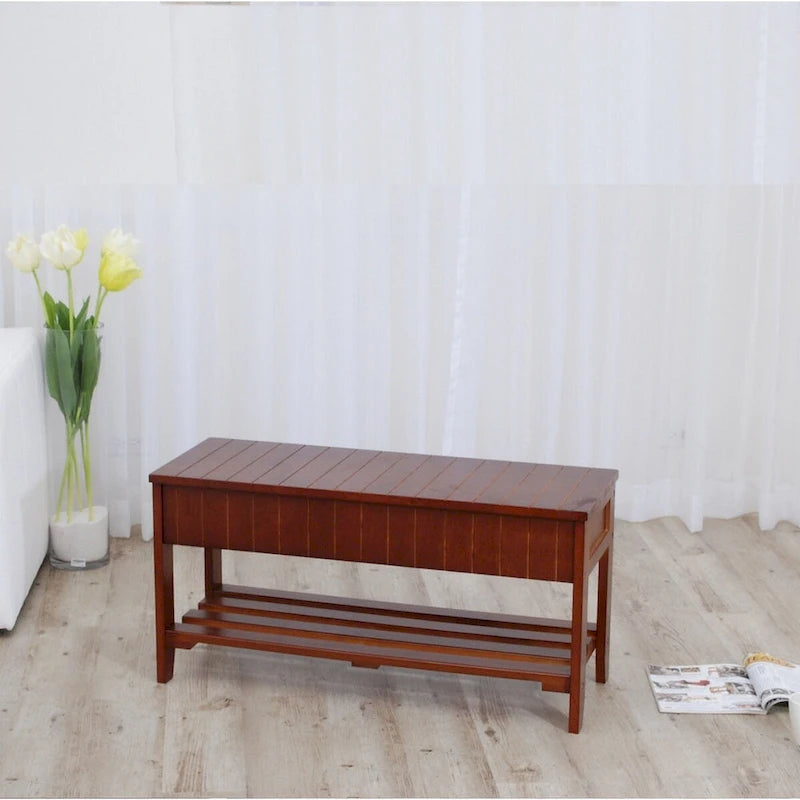 Quality Solid Wood Shoe Bench with Storage for Living Room