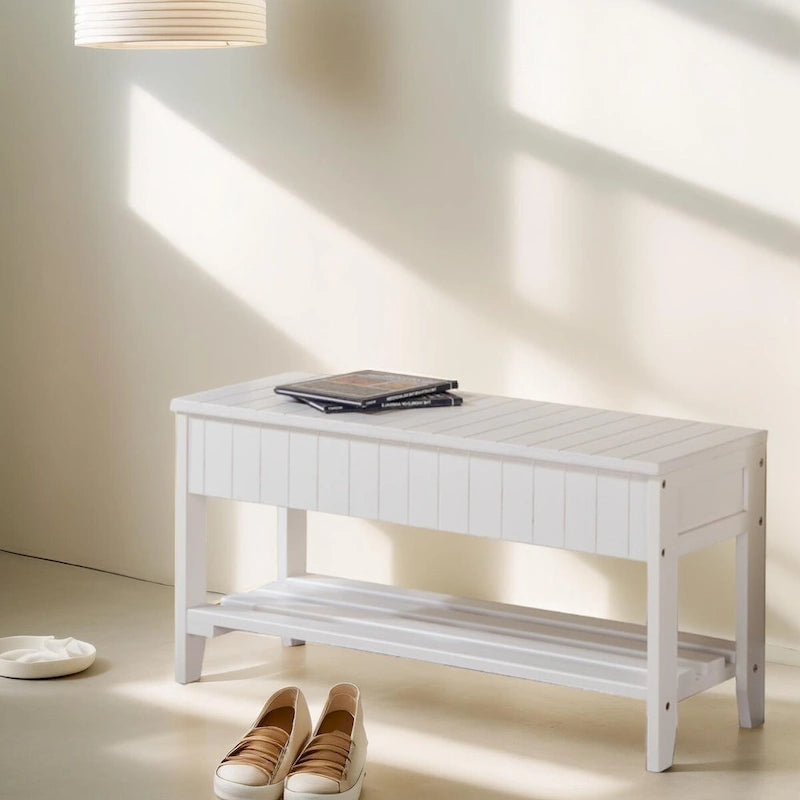 Quality Solid Wood Shoe Bench with Storage for Living Room